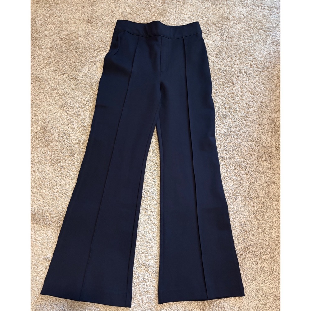 Spanx The Perfect Pant Hi-Rise Flare Navy Blue Pintuck Seam Trousers Petite M
